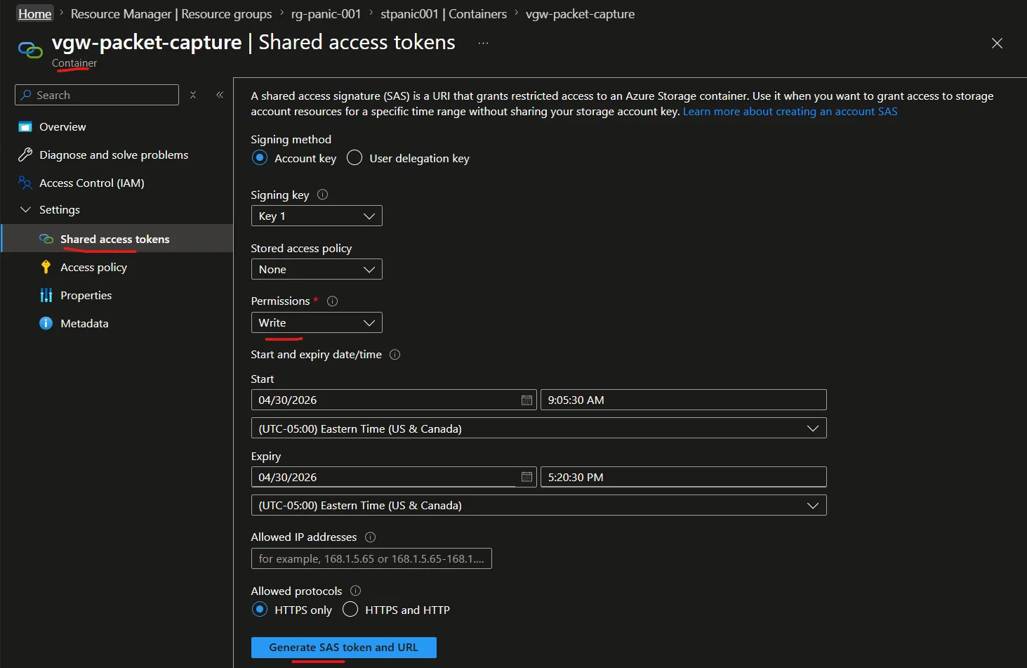 Generate shared access token
