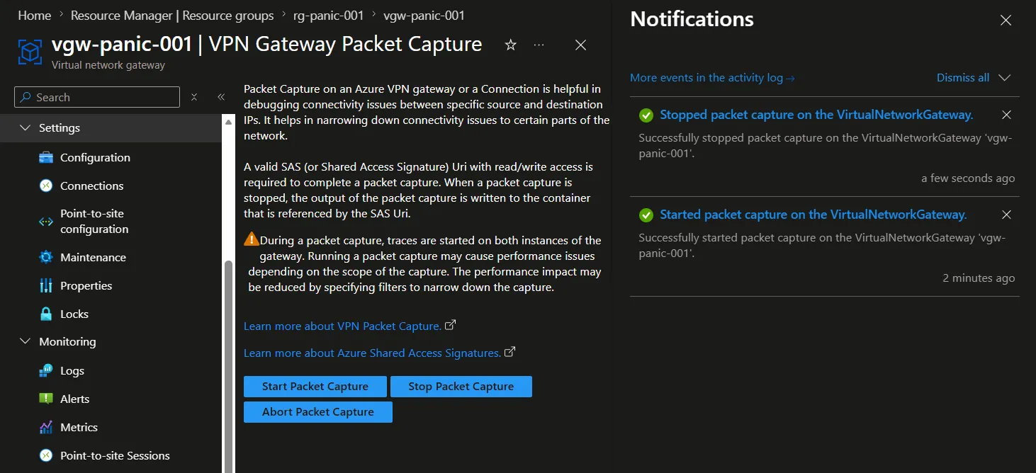 Start stop packet capture
